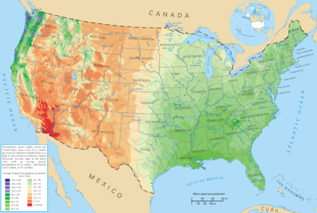 Average Precipitation United States - Public Domain