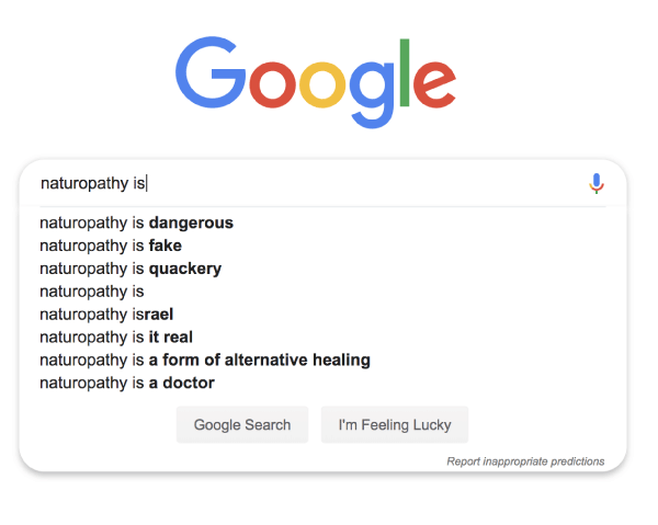 Google trends data for “naturopathy is fake”: null finding.