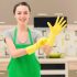 Woman-Green-Apron-Yellow-Rubber-Gloves-Clean-Kitchen