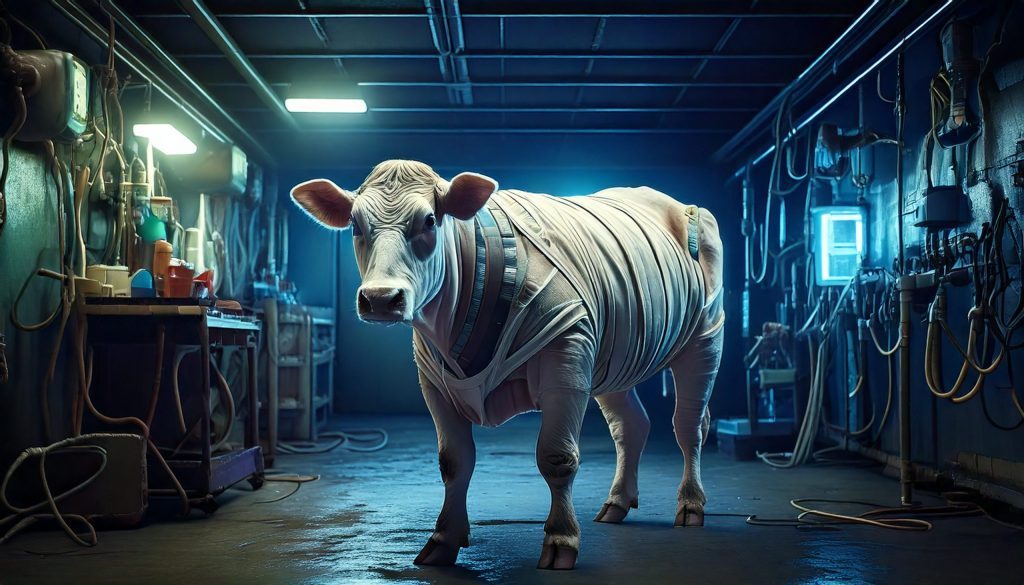 Firefly-a-skinny-cow-wrapped-in-bandages-in-a-basement-with-futuristic-lab-equipment-88479-scaled