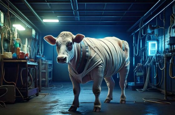 Firefly-a-skinny-cow-wrapped-in-bandages-in-a-basement-with-futuristic-lab-equipment-88479-scaled