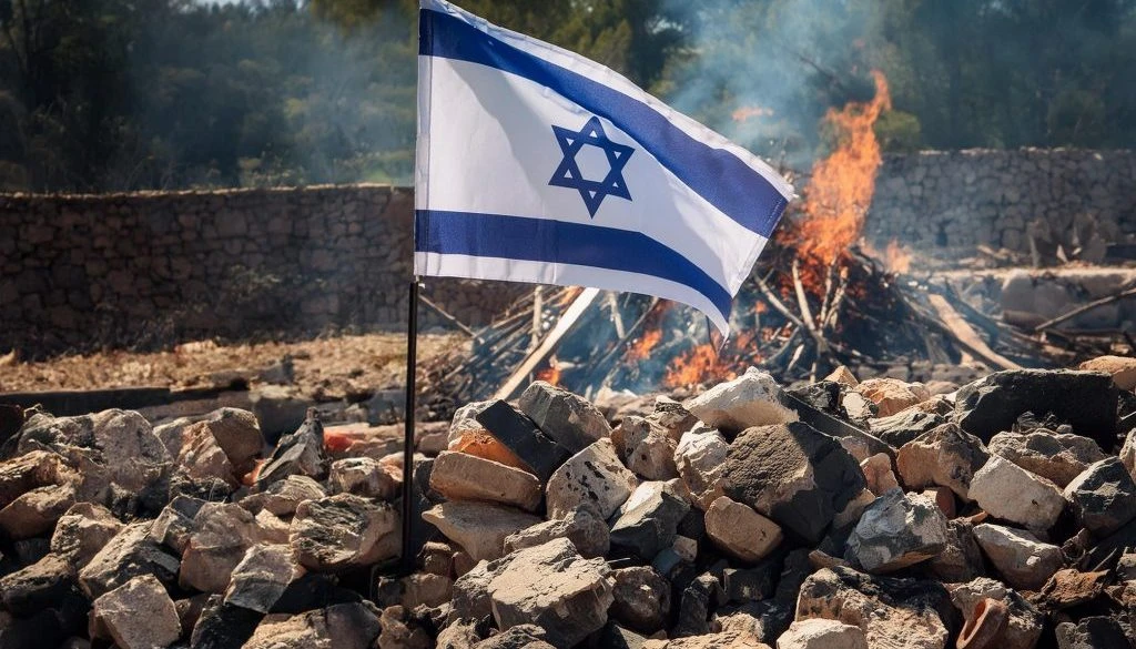 adobe-firefly-AI-israeli-flag-burning-rubble