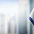 A small flag of Israel on the background of a blurred background