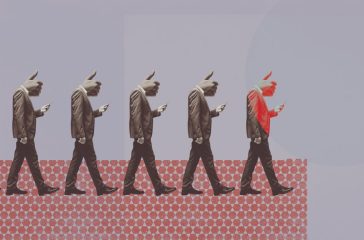 Distracted people staring at smartphone screen and walking