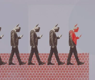Distracted people staring at smartphone screen and walking