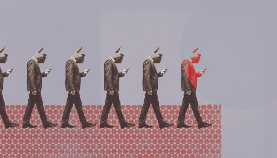 Distracted people staring at smartphone screen and walking