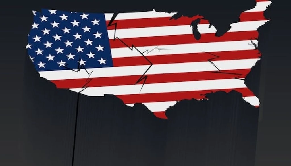 Map,Of,America,Usa,Divided,Into,Parts,,Destruction,-,As