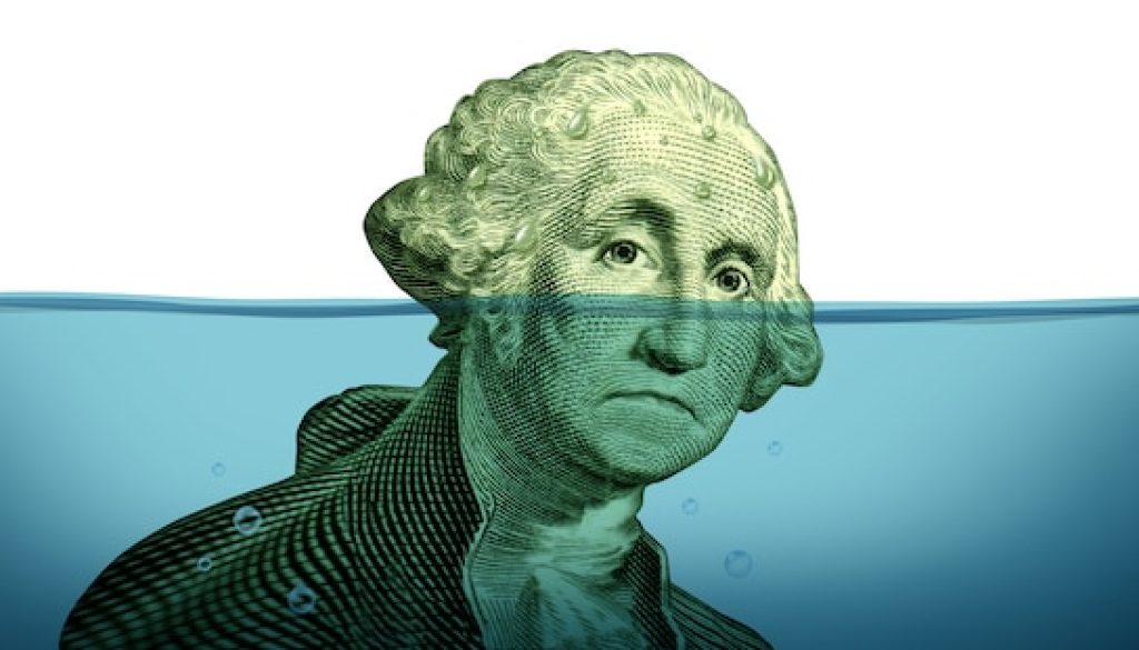 Debt,Problems,Keeping,Your,Financial,Head,Above,Water,Represented,By