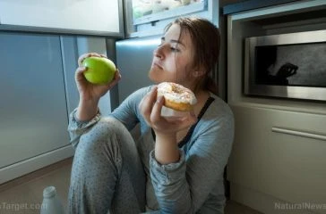 Woman-Snack-Refrigerator-Apple-Doughnut