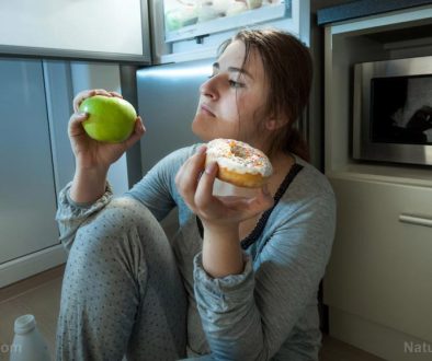 Woman-Snack-Refrigerator-Apple-Doughnut