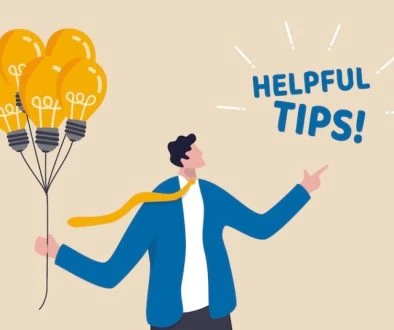 Helpful tips for business, useful ideas or smart trick to success, advice or suggestion information for improvement concept, smart businessman holding lightbulb ideas balloon telling helpful tips.