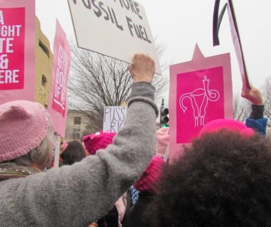 Pink hats and signs at Women's March on Washington.