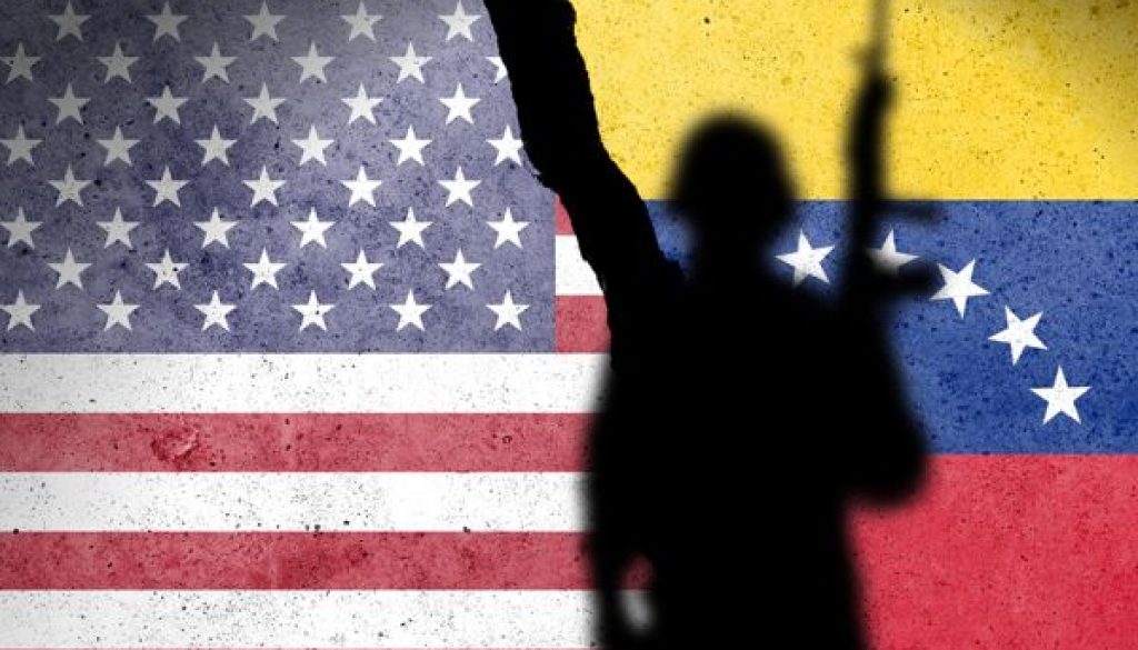 Flag,Of,Usa,And,Venezuela,Painted,On,A,Concrete,Wall