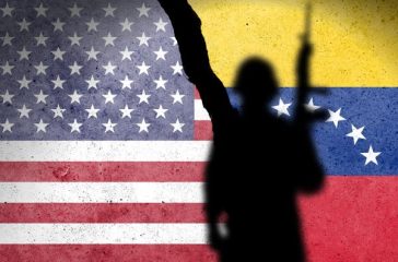 Flag,Of,Usa,And,Venezuela,Painted,On,A,Concrete,Wall