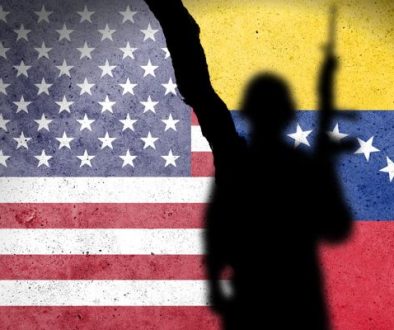 Flag,Of,Usa,And,Venezuela,Painted,On,A,Concrete,Wall