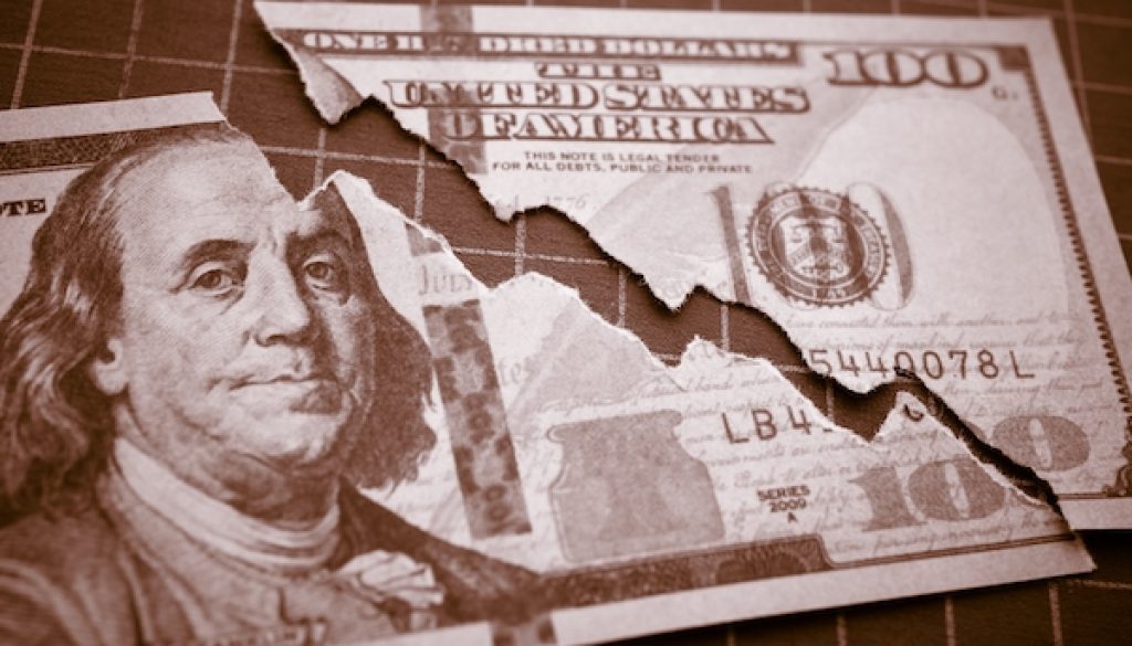 Tear,Off,Us,Dollar,Bill,Banknote,As,Chart,Graph,Falling