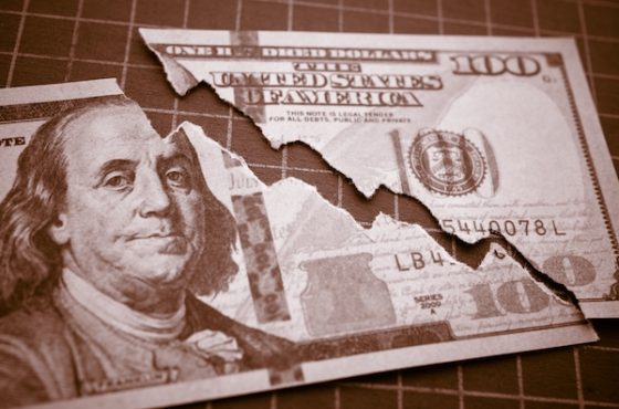 Tear,Off,Us,Dollar,Bill,Banknote,As,Chart,Graph,Falling