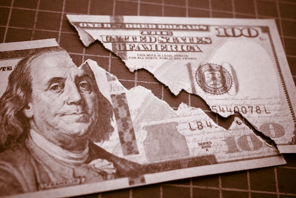 Tear,Off,Us,Dollar,Bill,Banknote,As,Chart,Graph,Falling