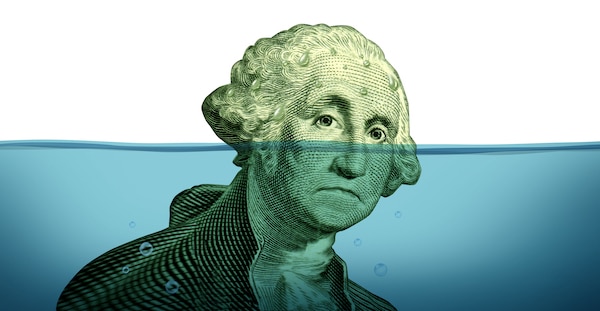 Debt,Problems,Keeping,Your,Financial,Head,Above,Water,Represented,By