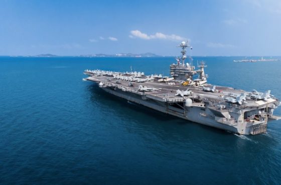 Nuclear ship, Military navy ship carrier full loading fighter jet aircraft for prepare troops.