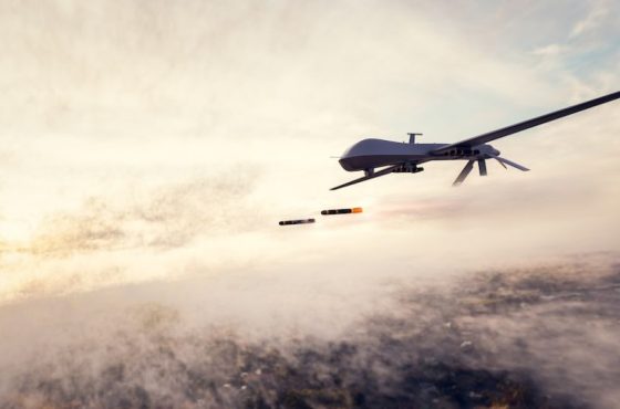 Military combat drone UAV launching missiles