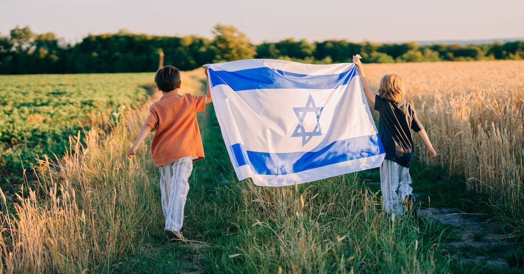 Happy Israeli Jewish Little Boys With Israel National Flag. Independence Happy Israeli Jewish Little Boys With Israel National Flag. Independence