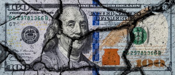 Hundred,Dollar,Bill,With,Cracks.,Us,Dollar,Banknote,Broken,Into