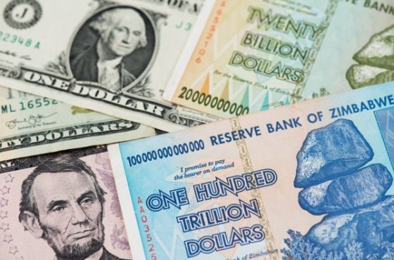 Zimbabwe,Hyperinflation,Dollar,And,Us,Dollar,Currency,Banknotes.,Usa,Dollar