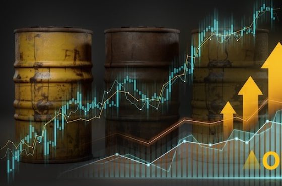 Rusty,Oil,Barrels,With,Stock,Market,Chart,Overlay,Indicating,Rising