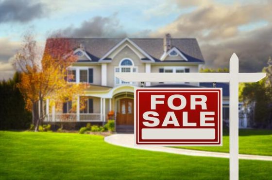 home-for-sale-real-estate-sign-in-front-of-house-generative-ai-photo