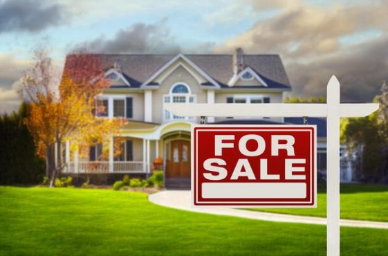 home-for-sale-real-estate-sign-in-front-of-house-generative-ai-photo