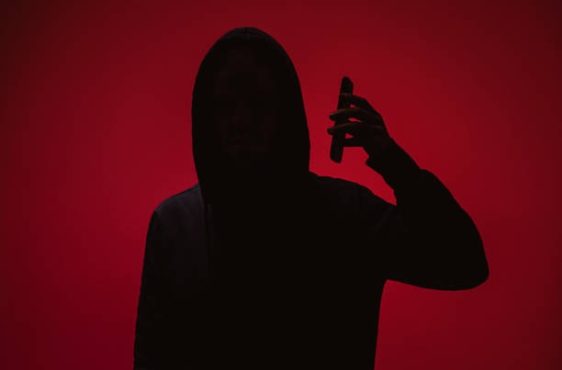 Silhouette on red background