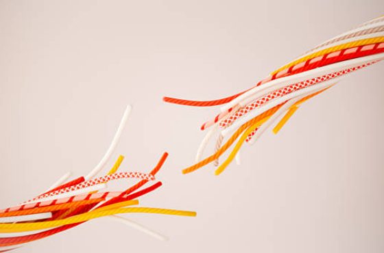 Colorful frayed rope ends meeting, cgi