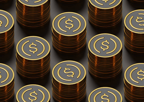 Golden USDC coins isometric seamless patttern. 3d illustration. Golden USDC coins isometric seamless patttern. 3d illustration.